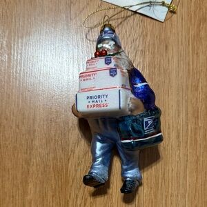 Northlight Busy Santa USPS Priority Mail Carrier Glass Christmas Ornament